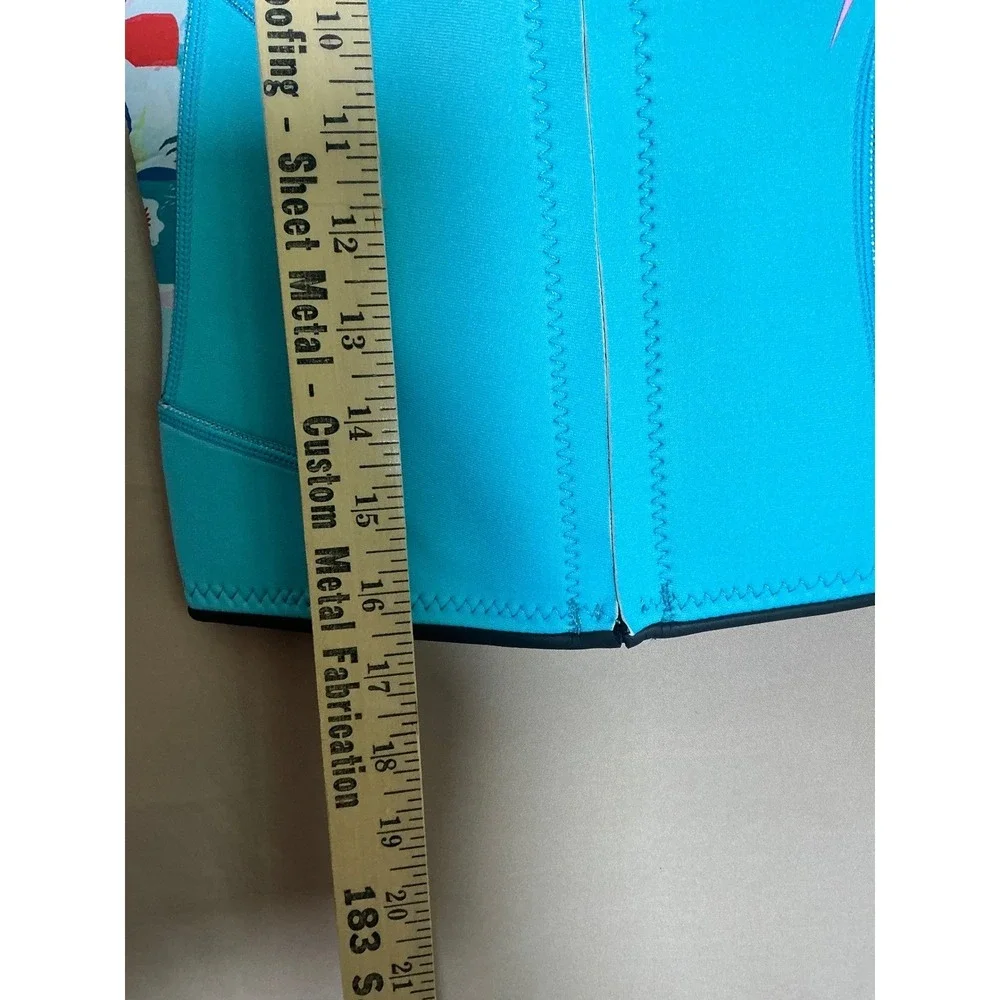 Goldfin Wetsuit Jacket Girls Size 6 Turquoise Excellent Full Zip Neoprene Print